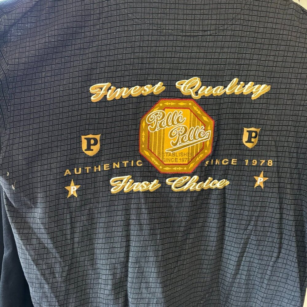 Vintage Pelle‎ Pelle Crest Polo Shirt XXL Black Hip Hop Back Graphic Y2K